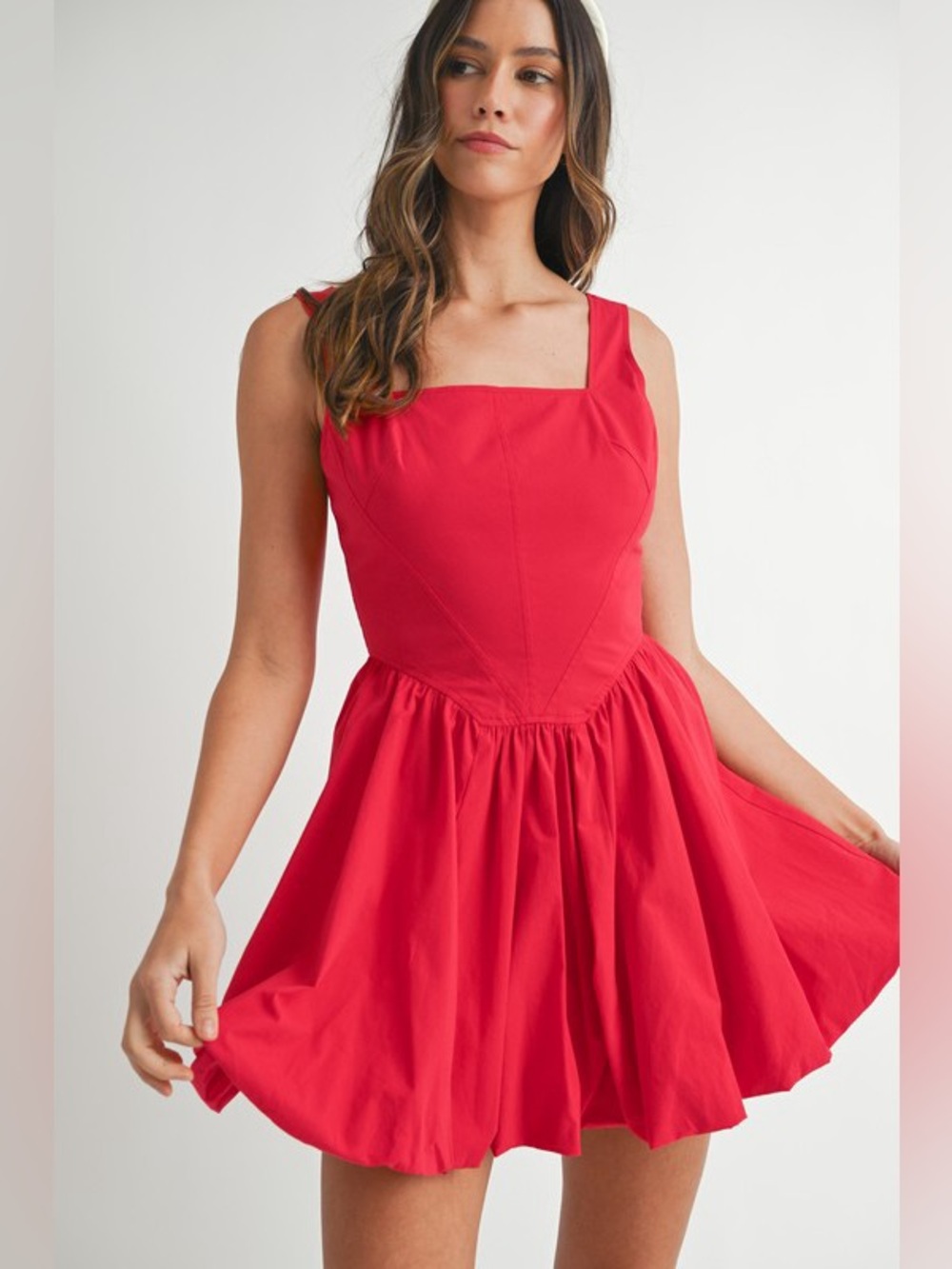 MABLE Poplin Square Neckline Bubble Mini Dress